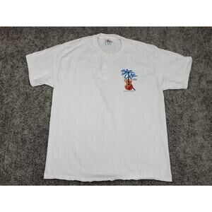 Hanes Blue Café Guitar Graphic T-Shirt Mens Large White Cotton Vintage